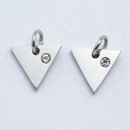 316 Surgical Stainless Steel Pendants, with Cubic Zirconia, Triangle