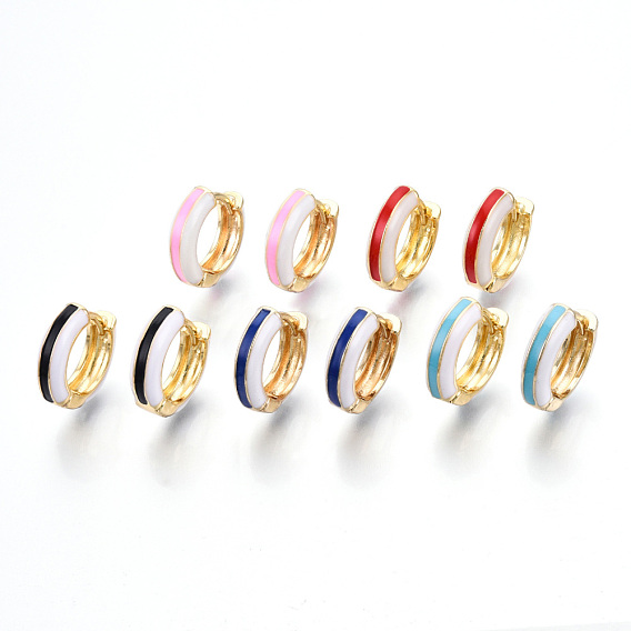 Латунные английском замке Серьги-кольца, с двухцветной эмалью, реальный 18 k позолоченный