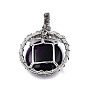 Natural Agate Pendants, with Platinum Plated Brass Findings, Dyed & Heated, Flat Round Charm