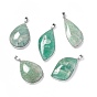 Natural Amazonite Pendants, Leaf & Teardrop & Oval Charms, with Rack Plating Brass Findings, Cadmium Free & Lead Free, Mixed Shapes