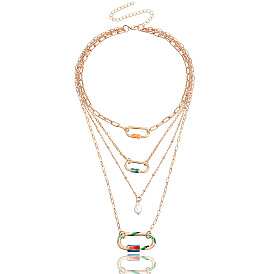 Cool Geometric Hollow Ellipse Pearl Pendant Necklace for Women, Hip-hop Streetwear Jewelry