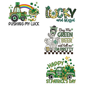 Saint Patrick's Day Theme Car Rainbow Skull PET Sublimation Stickers, Heat Transfer Film, Iron on Vinyls, for Clothes Decoration