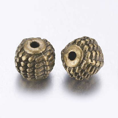 Abalorios de aleación de estilo tibetano, sin plomo y cadmio, rondo, 9 mm de diámetro, agujero: 2 mm