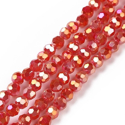 Brins de perles de verre électrolytiques à facettes (# facettes) rondes entièrement plaquées, 32mm, Trou: 4mm, Environ 1 pcs/chapelet, 100 pouce