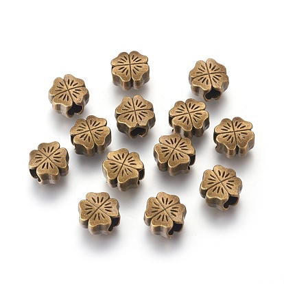 Abalorios europeos del estilo tibetano, abalorios de grande agujero, sin plomo y cadmio, flor, 10x10x6 mm, agujero: 4 mm