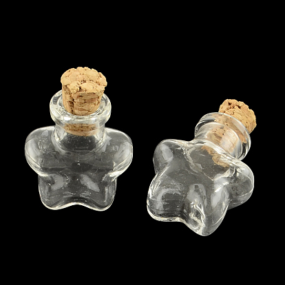Botella de cristal estrellas de los contenedores de cuentas, con tapón de corcho, deseando botella, 25x20x12 mm, agujero: 6 mm