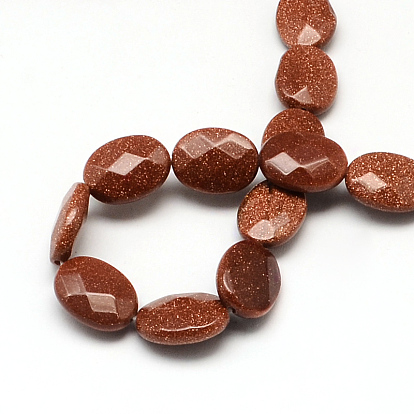 Synthetic Goldstone Beads Strands, Faceted, Oval, 17x13x6mm, Hole: 1mm, about 13pcs/strand, 8.26 inch