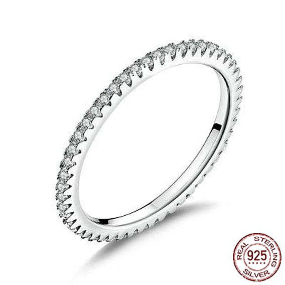 925 Sterling Silver Finger Rings, with Cubic Zirconia, with 925 Stamp, Real Platinum Plated