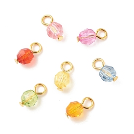 Faceted Transparent Acrylic Charms, with Golden Tone Iron Findings, Round