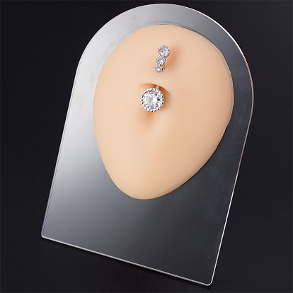 Soft Silicone Belly Button Flexible Model Body Navel Displays with Acrylic Stands, Jewelry Display Teaching Tools for Piercing Suture Acupuncture Practice