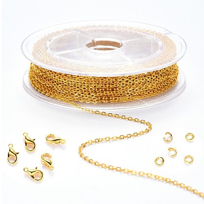 Kits de joyas de bricolaje, con cadenas portacables de hierro revestido de latón soldado, Cierres de pinza de langosta de latón y anillos de salto de latón, sin plomo y el cadmio