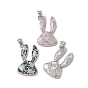 Natural Shell Pendants, Rabbit Charms with Heart, Dyed, with Rack Plating Brass Findings, Long-Lasting Plated