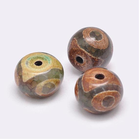 Tibetan Style 3-Eye dZi Beads, Natural Agate Beads, Dyed & Heated, Rondelle