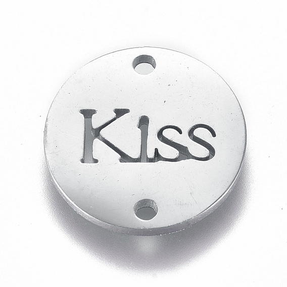 304 conectores de eslabones de acero inoxidable, plano y redondo con la palabra beso, para el día de San Valentín