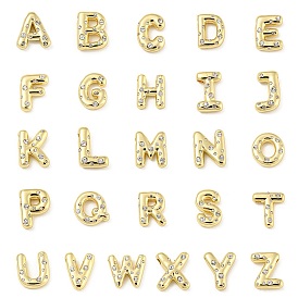 Brass Micro Pave Clear Cubic Zirconia Pendants, Long-Lasting Plated, Cadmium Free & Lead Free, Real 18K Gold Plated, Letter A~Z