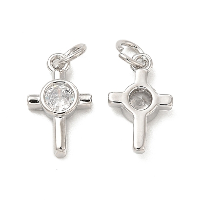 Brass Micro Pave Cubic Zirconia Charms, Religion Cross Charm, with Jump Ring