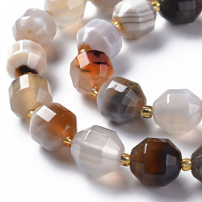Agate à rayures naturelles / brins de perles d'agate, teint, facette, avec des perles de rocaille, perles de prisme à double pointe, Toupie