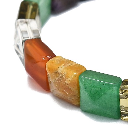 Natural Gemstone Rectangle Beaded Stretch Bracelet for Women