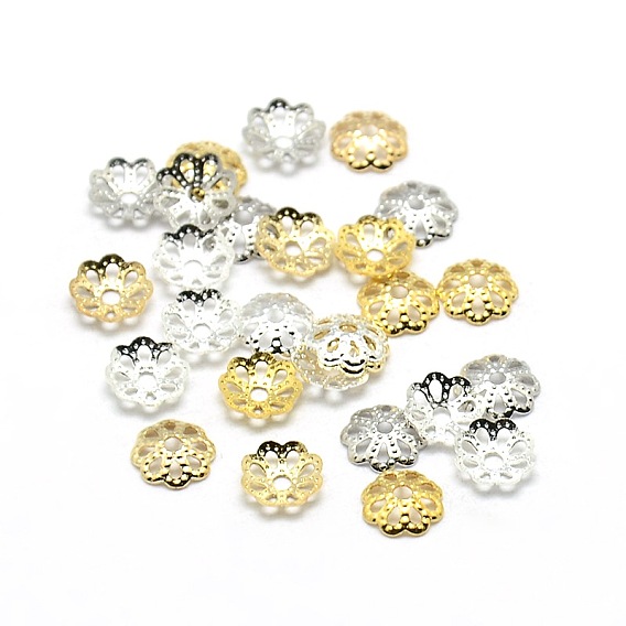 Brass Flower Bead Caps, Fancy Bead Caps, 6x1.5mm, Hole: 1mm