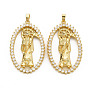 Brass Micro Pave Cubic Zirconia Pendants, Nickel Free, Oval with Virgin