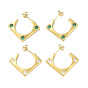 Cubic Zirconia Rectangle Stud Earrings, Golden 304 Stainless Steel Half Hoop Earrings for Women