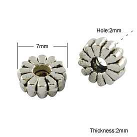 Abalorios espaciador de estilo tibetano, sin plomo y cadmio, buñuelo, 7x2 mm, agujero: 2 mm
