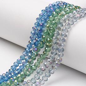 Electroplate Transparent Glass Beads Strands, Full Rainbow Plated, Faceted, Rondelle