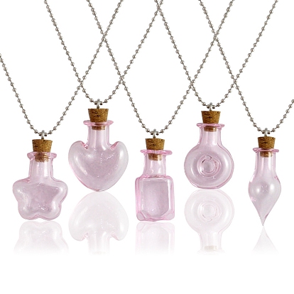 Botellas de vidrio en miniatura, con tapones de corcho, botellas vacías de deseos, para accesorios de casa de muñecas, producir joyería, corazón/plano redondo/bombilla/cuadrado/flor/forma de estrella