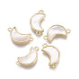 Brass Links, with Freshwater Shell, Nickel Free, Real 18K Gold Plated, Moon