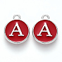 Platinum Plated Alloy Enamel Charms, Cadmium Free & Lead Free, Enamelled Sequins, Flat Round with Letter