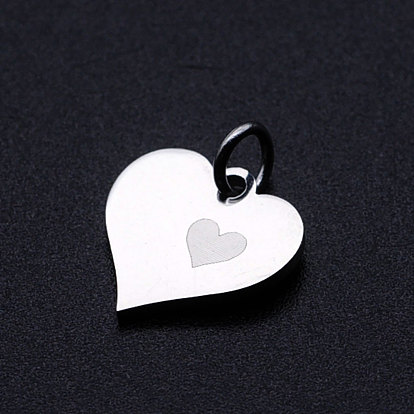 Valentine's day 201 breloques en acier inoxydable, avec des anneaux de saut, cœur