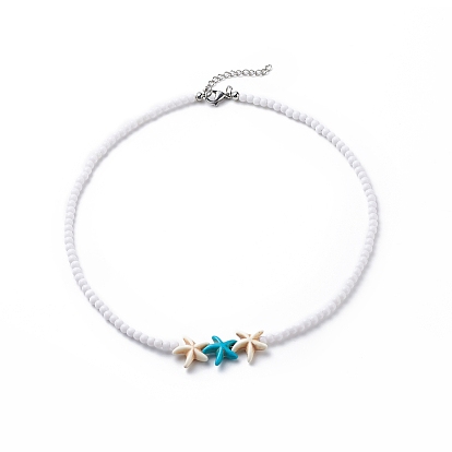 3 шт. 3 набор ожерелий из синтетических бирюзовых морских звезд и акриловых бусин, окрашенных в разные цвета, ожерелья с драгоценными камнями для женщин