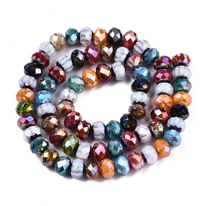 Brins de perles de verre millefiori à facettes faites à la main, de couleur plaquée ab , abaque