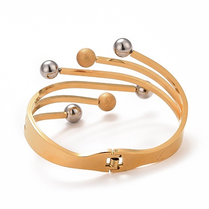 201 bracelet manchette ouverte boules en acier inoxydable, placage ionique (ip) 304 bijoux en acier inoxydable pour femmes