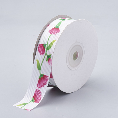 Simple face polyester imprimé rubans en gros-grain, motif de fleur