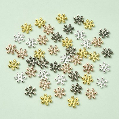 100pcs 4 couleurs perles d'espacement en alliage de zinc, avec un trou, flocon de neige