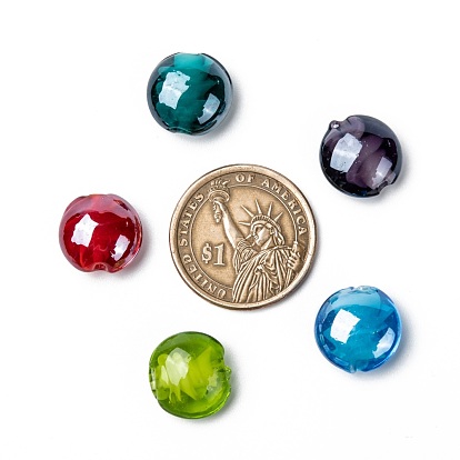 Perles lampwork, perles au chalumeau, faits à la main, nacré, plat rond, 16x8mm, Trou: 1.5mm