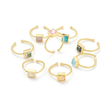 Synthetic Opal Cuff Rings, Open Rings, with Brass Findings, Square