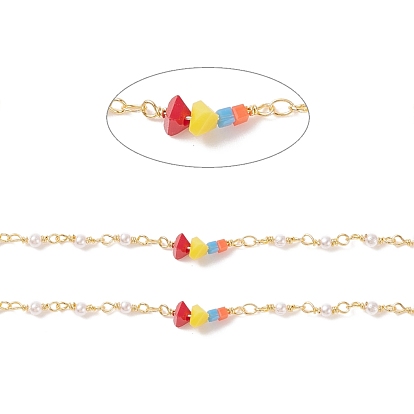 Chaînes ccb imitation perles & perles de verre, avec de véritables 18 k pièces en laiton plaqué or, soudé, avec des bobines, sans cadmium et sans plomb