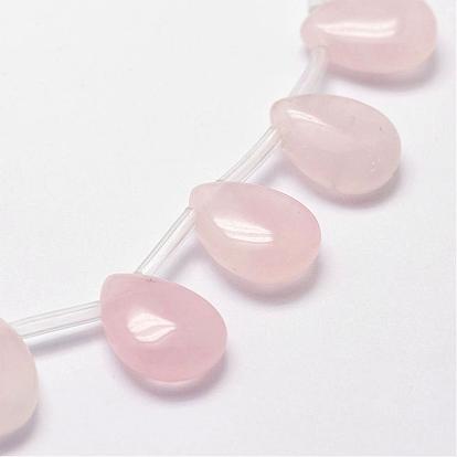 Natural Rose Quartz Beads Strands, Top Drilled Beads, Flat Teardrop