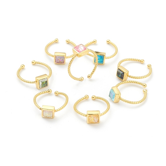 Anillos de manguito opal sintético, anillos abiertos, con fornituras de latón, plaza