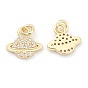 Brass Clear Cubic Zirconia Charms, Long-Lasting Plated, with Jump Ring, Planet