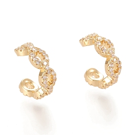 Brass Micro Pave Clear Cubic Zirconia Cuff Earrings, Oval