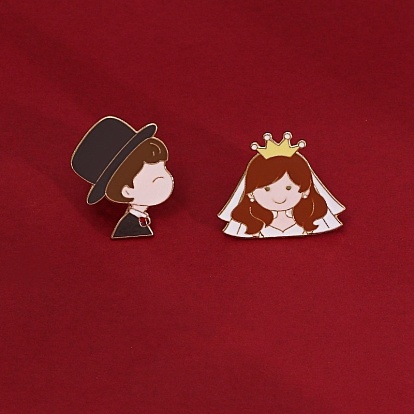 Valentine's Day Theme Alloy Brooches, Enamel Lapel Pin, for Backpack Clothes, Couple, Golden