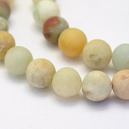 Natural Flower Amazonite Beads Strands, Round, Frosted