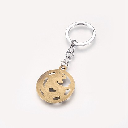 Alloy Keychain, with Iron Chain and Rings, Flat Round with Dragon