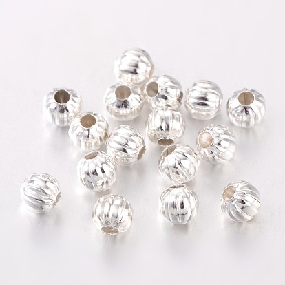 Iron Corrugated Spacer Beads, Silver Color Plated, Round