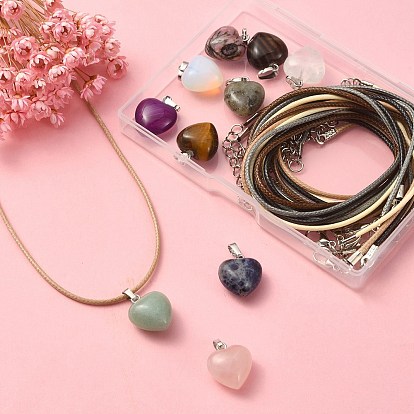 Набор для изготовления ожерелья в форме сердца своими руками, в том числе изготовление ожерелья из плетеного вощеного хлопкового шнура, природные и синтетические смешанные подвески драгоценных камней