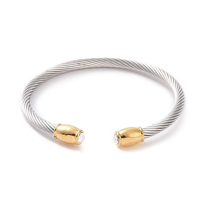 304 bracelets de couple acier inoxydable des femmes à la mode, bracelets de manchette, avec les accessoires de tête strass en métal, 53mm