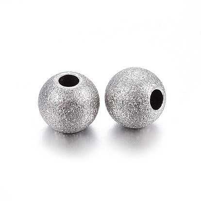 304 Stainless Steel Textured Beads, Round